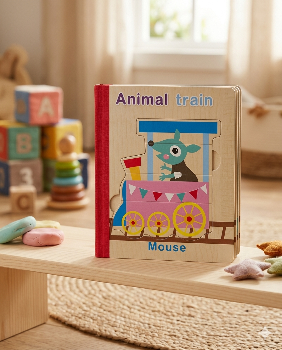 Animal Train Wooden Puzzle Book