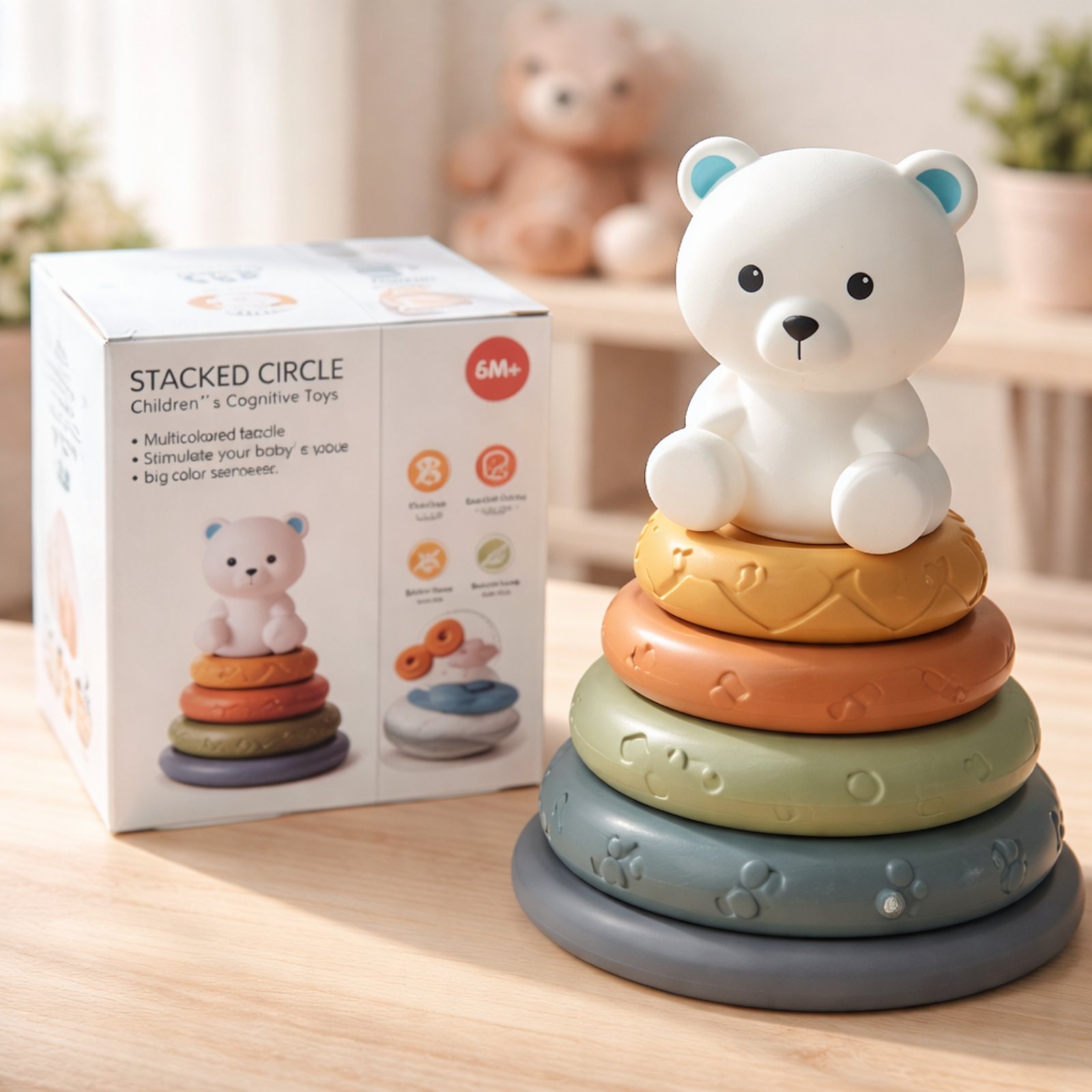 Bear Stacking Rings Toy – Silicone Stacked Circle Set (6 Months+)