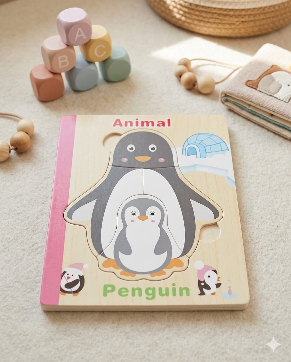 Wooden Animal Puzzle Book – Penguin Edition