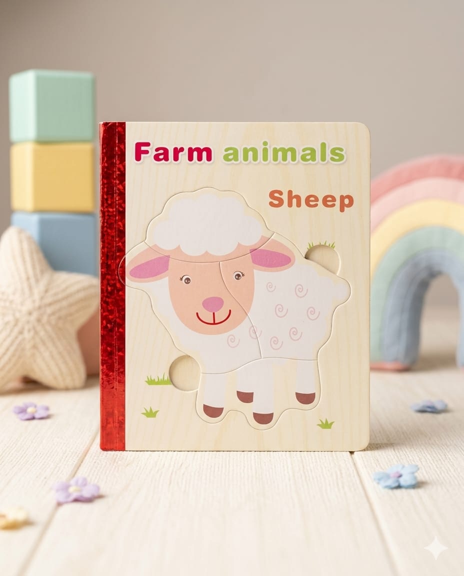 Wooden Farm Animals Puzzle Book – Sheep Edition