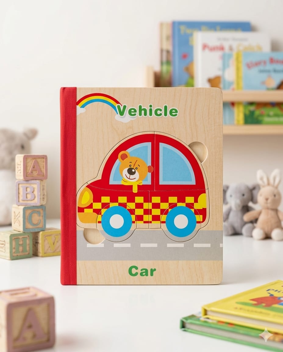 Wooden Vehicle Puzzle Book – Car Edition